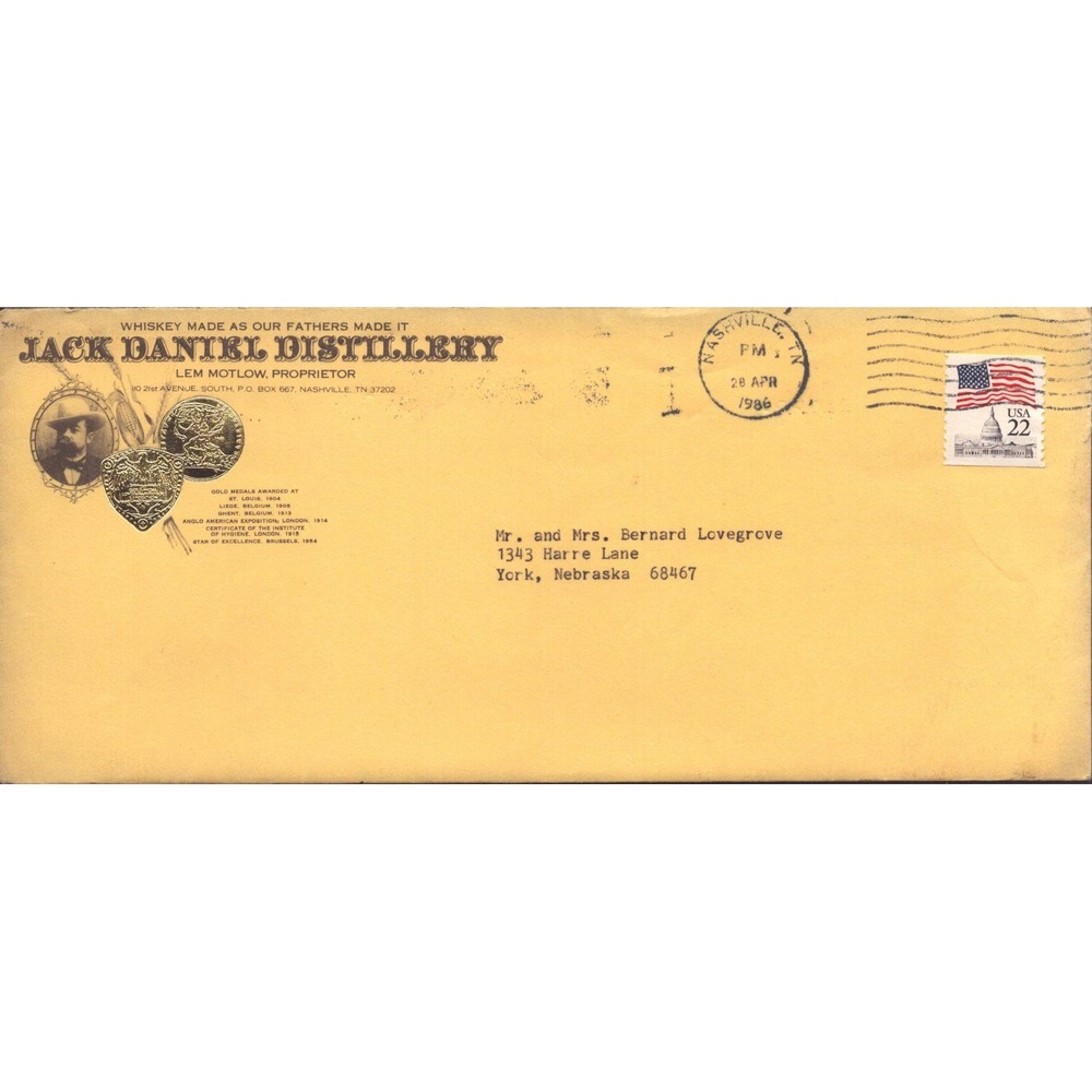 Vintage 1986 Jack Daniel Distillery Signed Letter Envelope & Photo Lynchburg TN